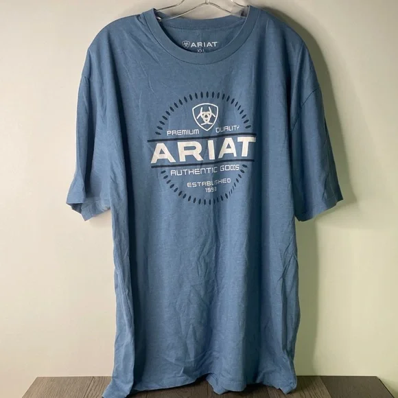 Ariat Logo Graphic Tee T-Shirt Blue Spell-out Western Cowboy - Picture 2 of 5